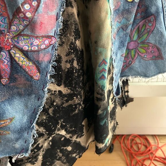 Patchwork Denim Jumper Skirt Upcycled Overall Dress Painted One of a Kind OS - Picture 14 of 16